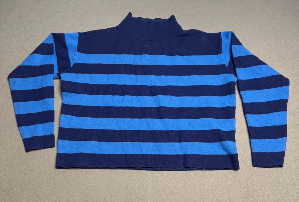 Maeve by Anthropologie Blue and Navy Striped Mock Neck Sweater XX-Small